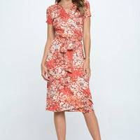 RENEE C Floral Tie Front Surplice Short Sleeve Dress