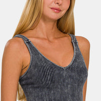 Zenana Washed Ribbed Cropped V-Neck Tank