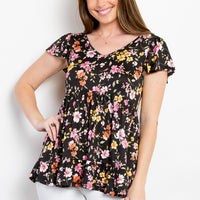 Be Stage Floral Short Sleeve Ruffled Top