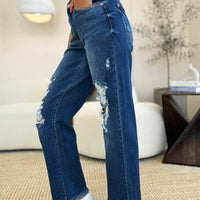 Judy Blue Full Size Mid Rise Distressed Raw Hem Jeans