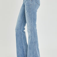 Risen Full Size High Rise Frayed Hem Flare Jeans