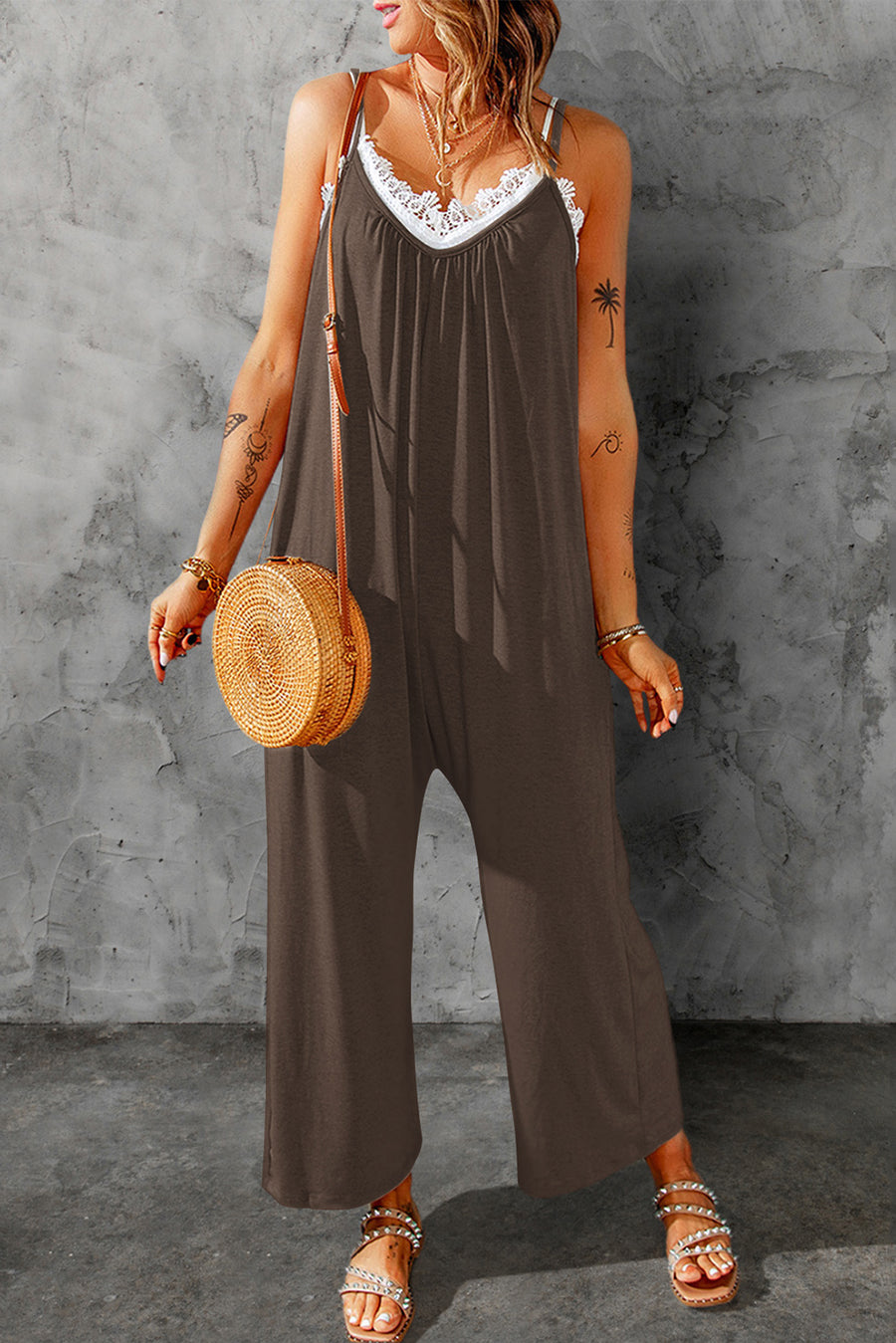 Full Size Spaghetti Strap Wide Leg Jumpsuit