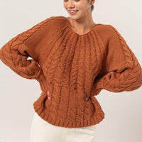 HYFVE Cable-Knit Round Neck Raglan Sleeve Sweater