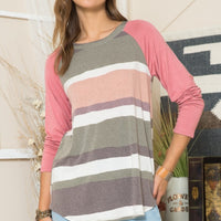 Celeste Full Size Striped Contrast Long Sleeve T-Shirt