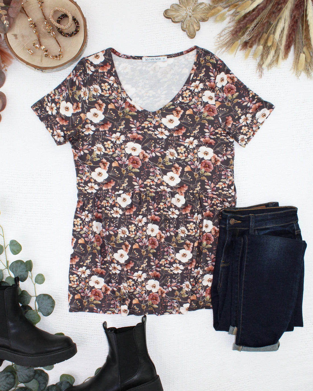 IN STOCK Sarah Ruffle Short Sleeve - Blushwood Floral