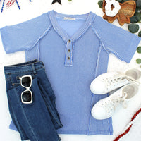 IN STOCK Juliette Button Top - Blue FINAL SALE