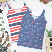 IN STOCK Kennedy Tank - Striped Red, White, and Micro Blue Stars FINAL SALE