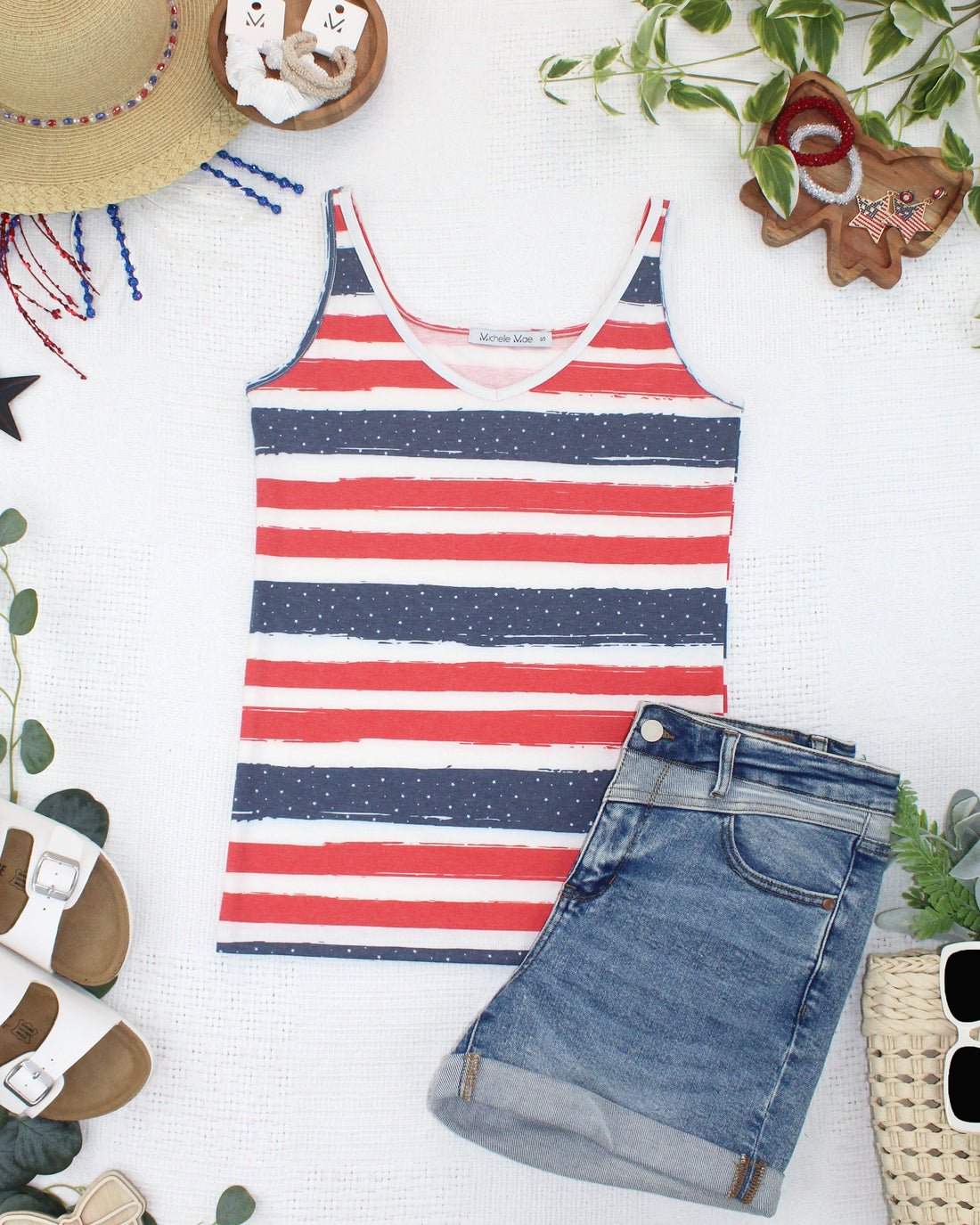 IN STOCK Kennedy Tank - Striped Red, White, and Micro Blue Stars FINAL SALE