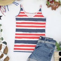 IN STOCK Kennedy Tank - Striped Red, White, and Micro Blue Stars FINAL SALE
