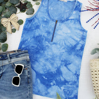 IN STOCK Mila Zipper Tank - Blue Tie Dye