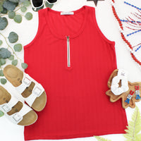IN STOCK Mila Zipper Tank - Red