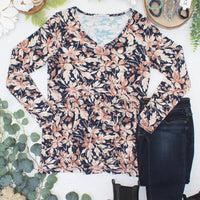 IN STOCK Long Sleeve Sarah Ruffle Top - Navy Autumn Petals