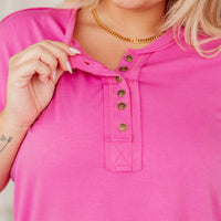 On A Whim Pink Raw Hem Henley Tee