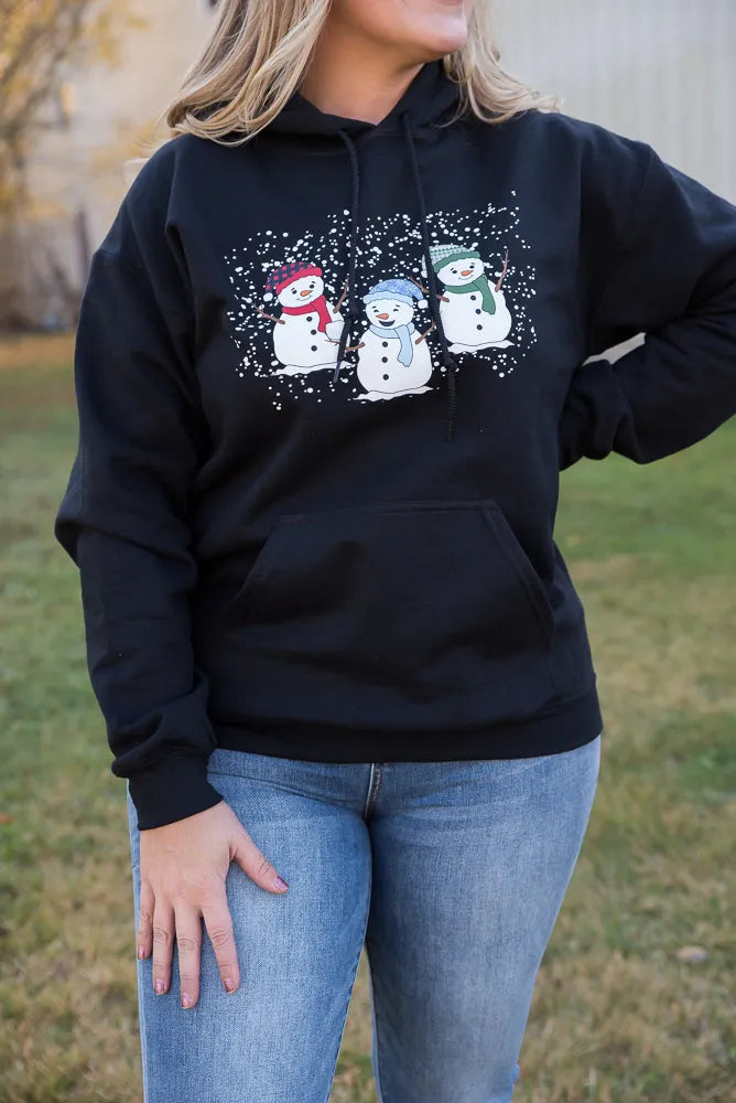 Snowmen Friends Graphic Hoodie in Black