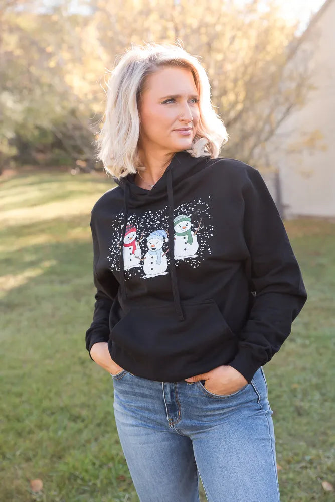 Snowmen Friends Graphic Hoodie in Black