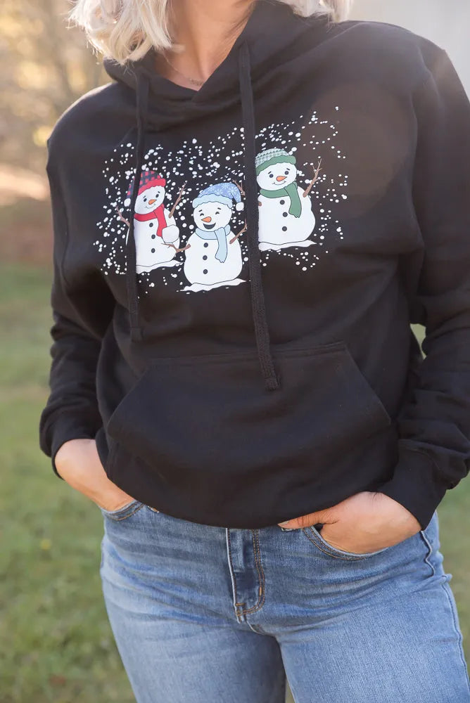 Snowmen Friends Graphic Hoodie in Black