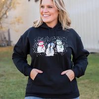 Snowmen Friends Graphic Hoodie in Black