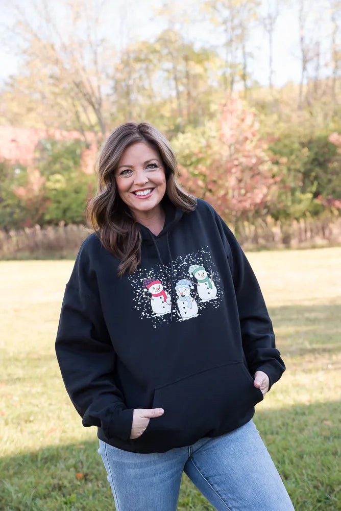 Snowmen Friends Graphic Hoodie in Black