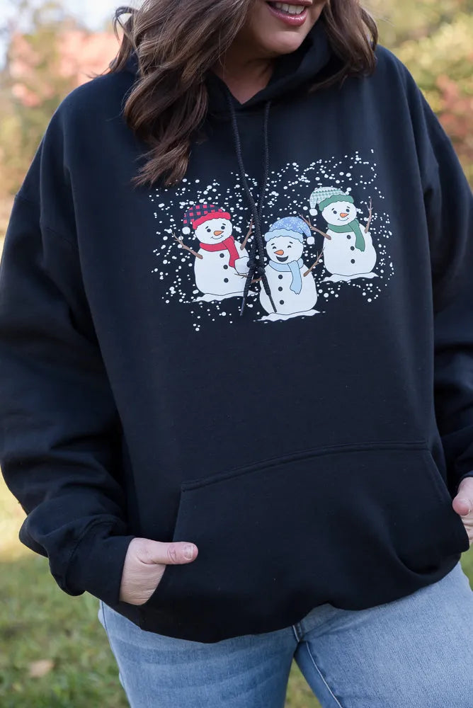 Snowmen Friends Graphic Hoodie in Black