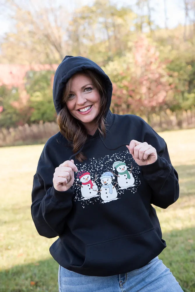 Snowmen Friends Graphic Hoodie in Black