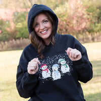 Snowmen Friends Graphic Hoodie in Black