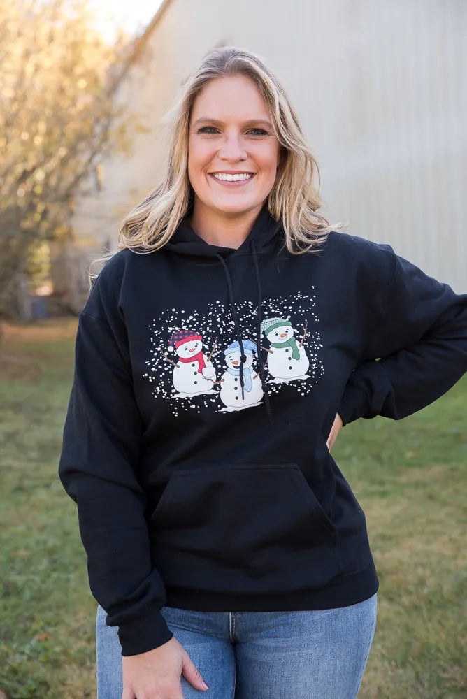 Snowmen Friends Graphic Hoodie in Black