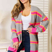 Woven Right Ribbed Long Sleeve Cardigan