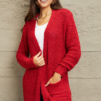 Zenana Falling For You Full Size Open Front Popcorn Cardigan