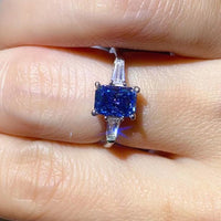 1 Carat Moissanite Platinum-Plated Rectangle Ring in Blue