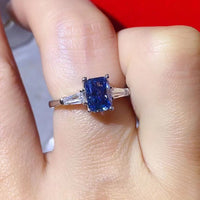 1 Carat Moissanite Platinum-Plated Rectangle Ring in Blue