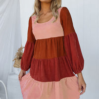 Color Block Square Neck Tiered Dress
