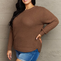 Zenana Breezy Days Plus Size High Low Waffle Knit Sweater