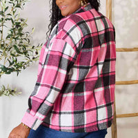 Double Take Plaid Button Up Collared Neck Jacket