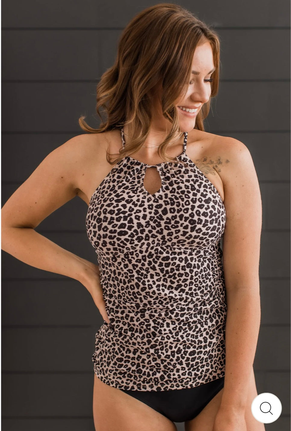 Chasing Sunsets Tankini Swim Top- Taupe & Black Leopard