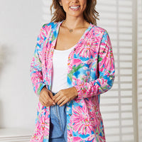 Double Take Floral Open Front Long Sleeve Cardigan