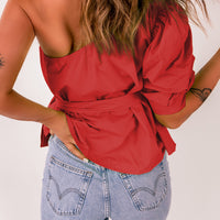 Tied Puff Sleeve One-Shoulder Top