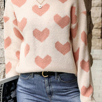 Heart Pattern Dropped Shoulder Sweater