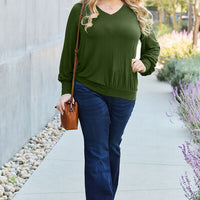 Basic Bae Full Size V-Neck Lantern Sleeve Blouse