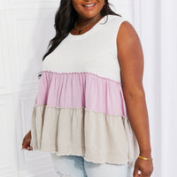 White Birch Full Size Watching the Sunset Color Block Babydoll Top