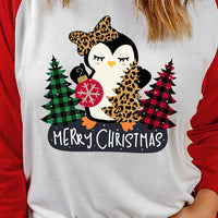 MERRY CHRISTMAS Penguin Round Neck Long Sleeve T-Shirt