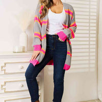 Woven Right Ribbed Long Sleeve Cardigan