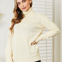 Heimish Full Size Long Sleeve Turtleneck Sweater with Side Slit