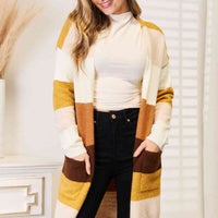 Woven Right Color Block Dropped Shoulder Cardigan