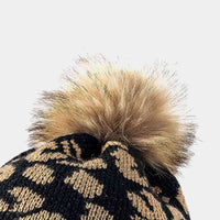 Leopard Pom-Pom Cuffed Beanie