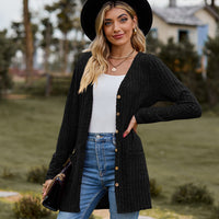 Ribbed Button-UP Cardigan with Pockets