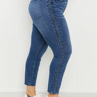 Judy Blue Stevie Full Size Mid-Rise Braided Detail Relaxed Jeans