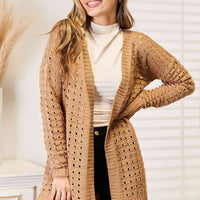 Woven Right Openwork Horizontal Ribbing Open Front Cardigan