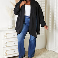 HEYSON Full Size Open Front Cardigan with Scarf Design