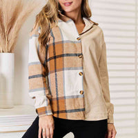 Double Take Plaid Print Dropped Shoulder Shirt