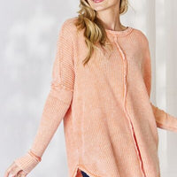 Zenana Oversized Washed Waffle Long Sleeve Top